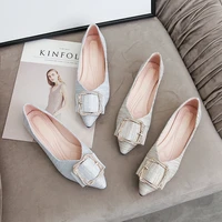 sequined goldsilver cloth flats woman ballerina pointed toe sneakers women shoes crystal metal buckle moccasins plus size 4243