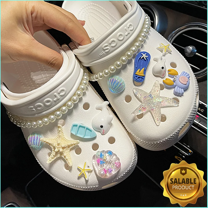 New Ocean Starfish Croc Charms Designer DIY Animal Pearl Chain Shoes Decaration Accessories for JIBS Clogs Kids Boys Girls Gifts