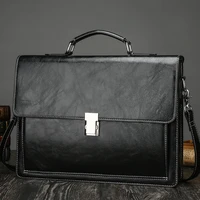 Hot Mens laptop messenger computer bag men leather business document Hand lock multi-functional shoulder crossbody briefcase