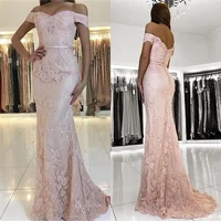 gorgeous pink mermaid evening dresses appliques elegant robe de soiree longue off shoulder formal dress vestido de festa longo