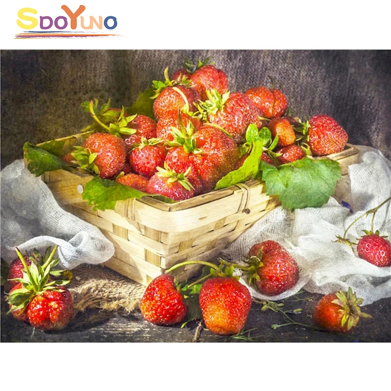 

SDOYUNO Strawberry Fruit Basket DIY Painting By Numbers Abstract Kit Coloring By Numbers Picture Acrylic Paint On Canvas Decor