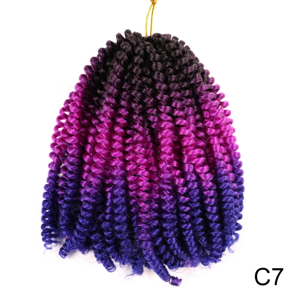 

Ombre Spring Twist Hair Extension 8 " Curly Crochet Hair Synthetic Pre-twisted Braids Colorful Short Crochet Braiding Hair Brown