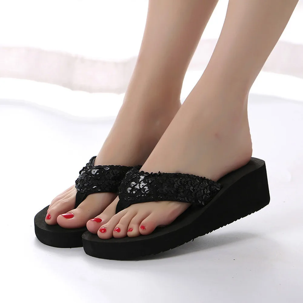 

Summer Women Flip Flops Casual Sequins Anti-Slip slippers Beach Flip Flat Sandals Beach Open Toe Shoes For Ladies Shoes Xew