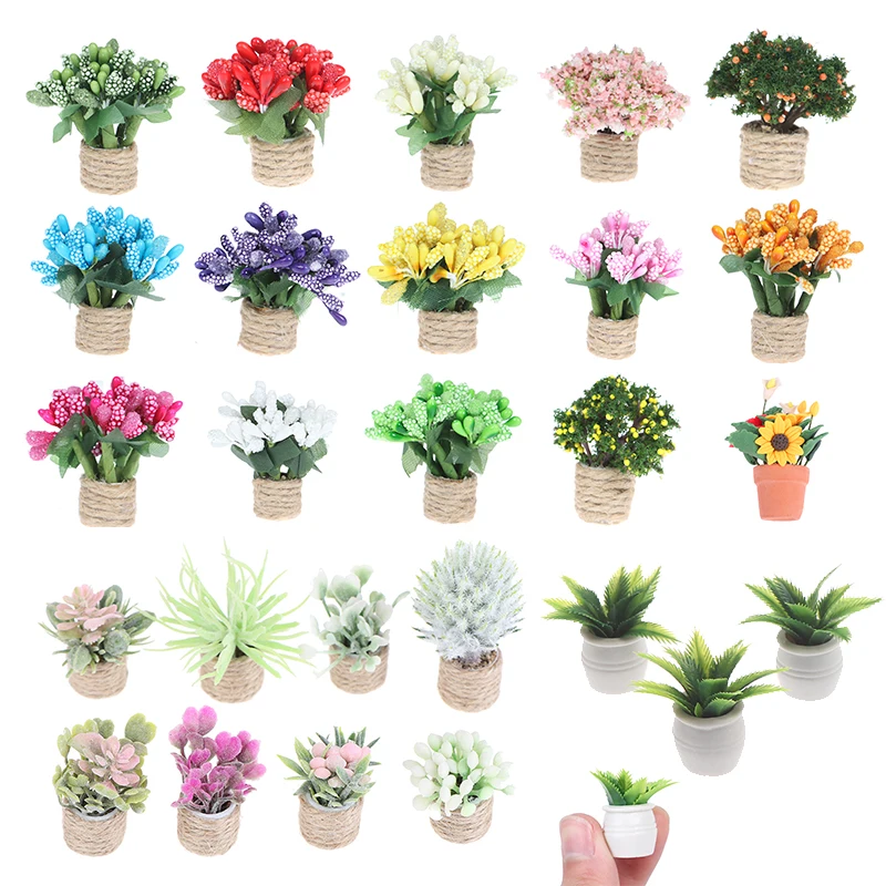 

1:12 1:6 Scale Simulation Green Plant & Pot Dolls House Resin Miniature Garden Flower Bush Doll House Furniture Home Decoration