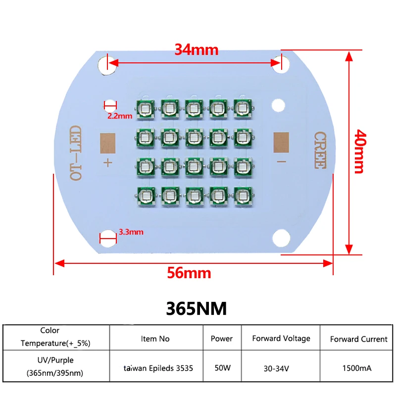 Ультрафиолетовые светодиодные чипы высокой мощности 3535 50 Вт нм полностью медный