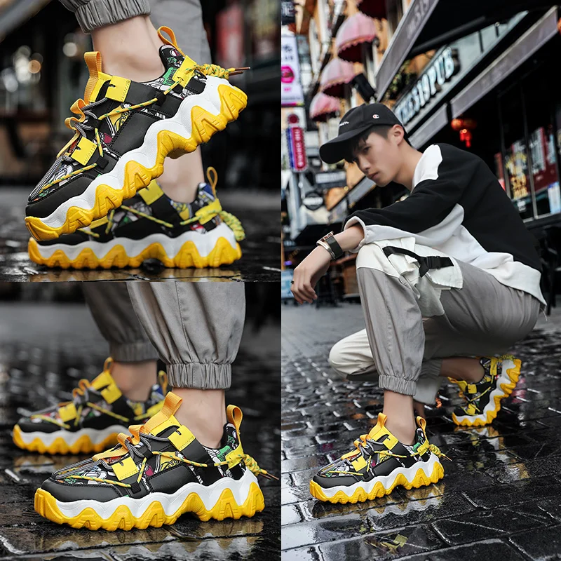 

Style Men's Platform Clumsy Sneakers Vulcanized Shoes Spring Autumn Sneaker Breathable Man Shoe Lace Up Comrfortable