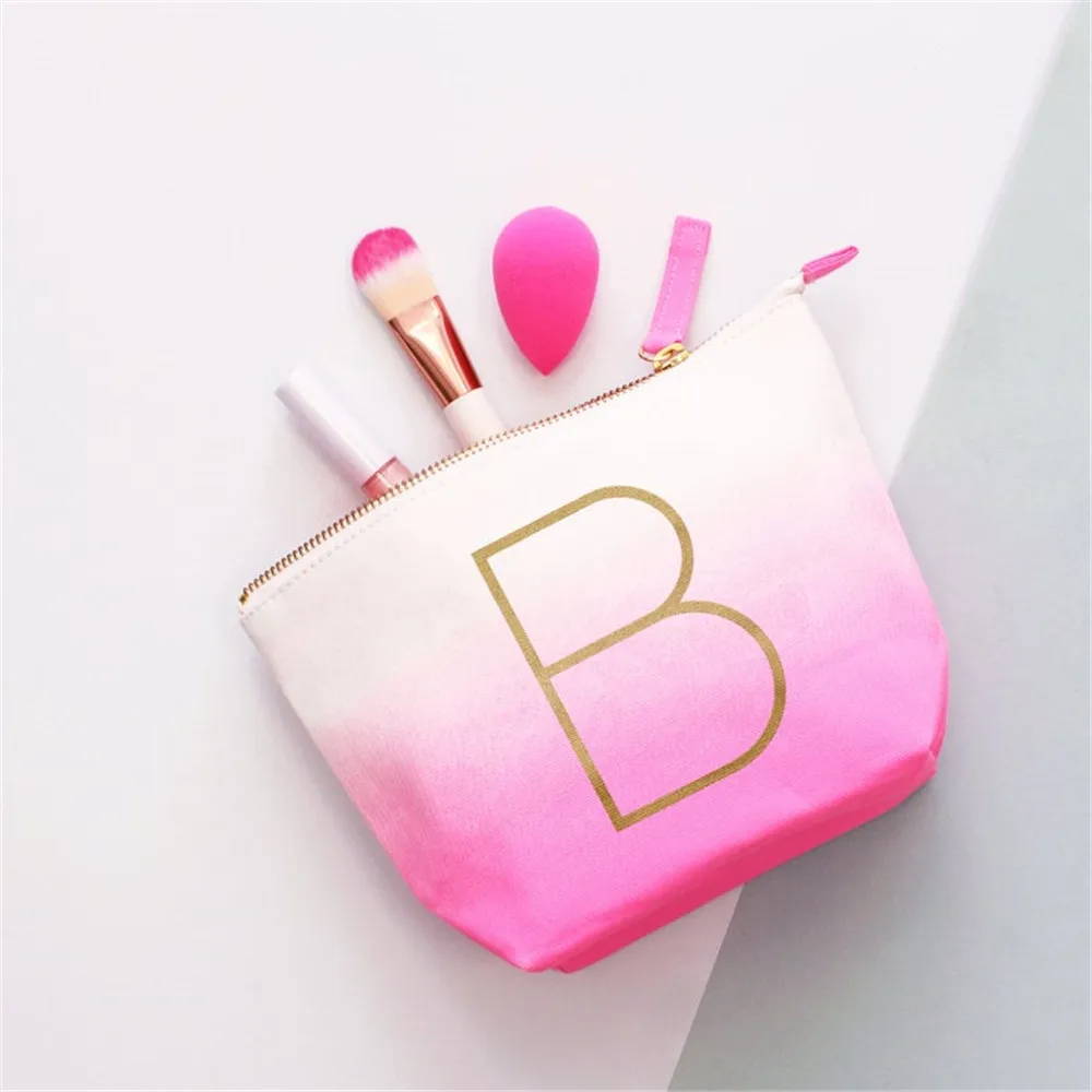 Розовые Свадебные холщовые косметички для макияжа на заказ блестящее имя сумка