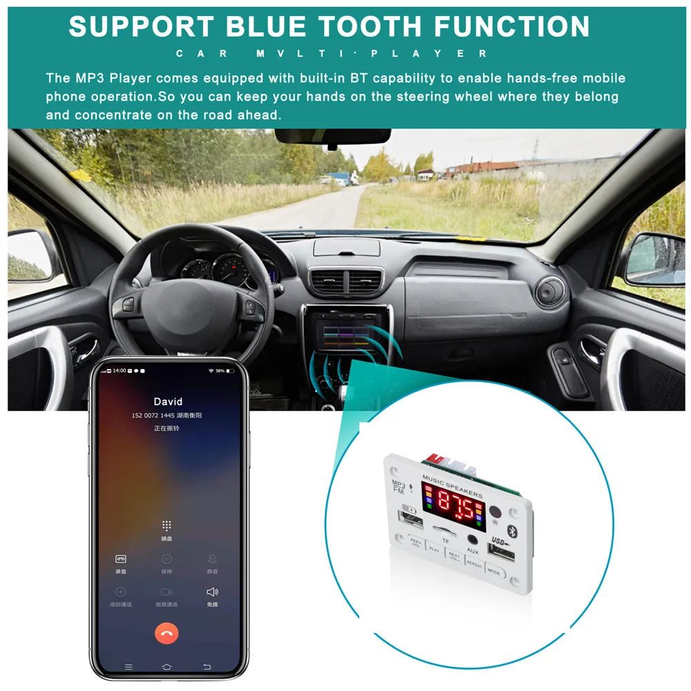 Mp3-декодер с цветным экраном 12 В плата Bluetooth5.0 Автомобильный MP3-плеер USB-выходом