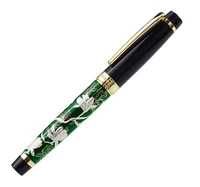 hongdian metal fountain pen hand drawing green flowers iridium effbent nib ink pen excellent writing gift pen for business