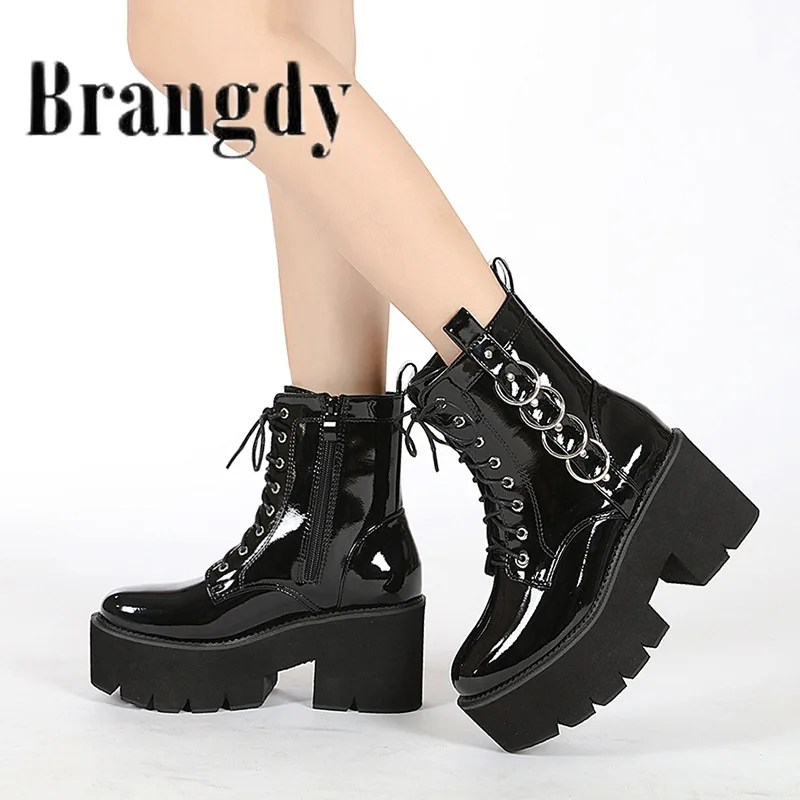 

Ботинки женские, на толстой подошве, с круглым носком, со шнуровкой спереди