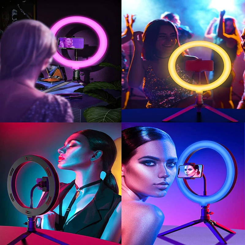 

10 Inch Rgb Ring Lamp For Phone With Tripod Remote Control Round Camera Studio Light For Youtuber Tiktok Photography Fill Lights