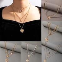 huatang trendy heart pendant necklace for women multi layer pearl love clavicle chain charming jewelry anniversary gift collar
