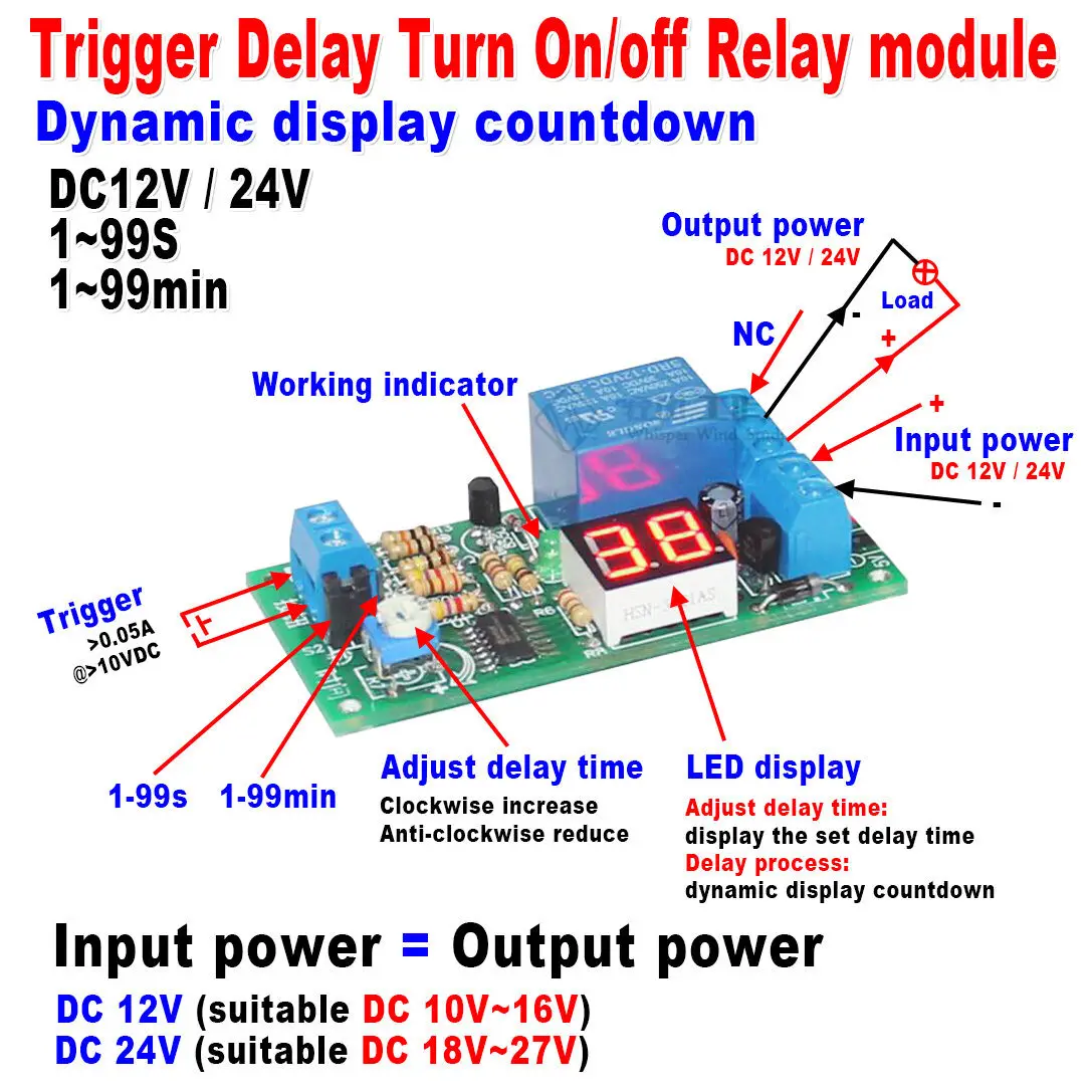

DC12V/24V LED Display Timing Timer Delay Turn ON / Turn OFF Switch Relay Module