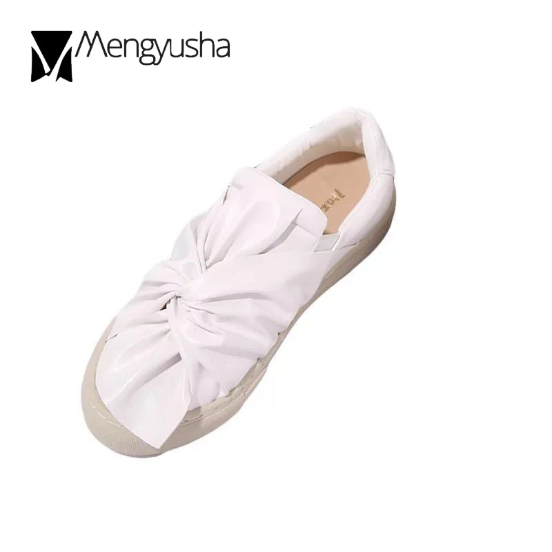 Женские Плиссированные лоферы с бантиком Модные слипоны на плоской подошве