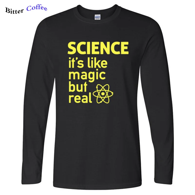 

Autumn Science Like A Magic But Real T shirt Geek 100% Cotton Black Long Sleeve Tee Male Funny Tops EU Size Free shipping