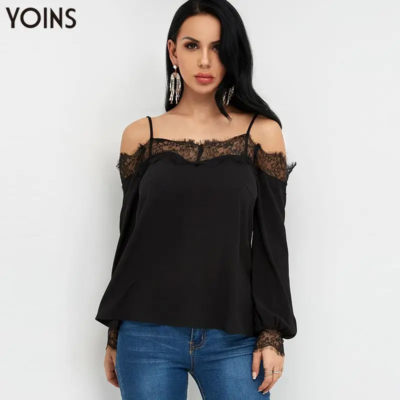 YOINS Сексуальная кружевная блузка с рукавами-фонариками 2020 Стильная Женская