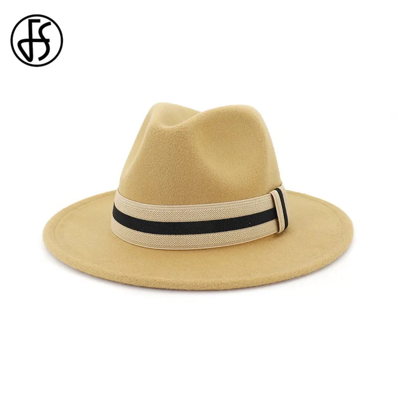 Женская и Мужская шерстяная джазовая шляпа FS теплая красная фетровая с широкими