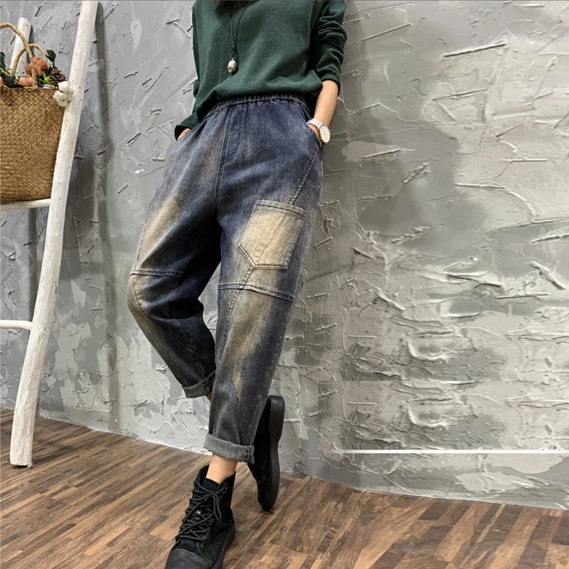 

Film characteristics fold art leisure show thin straight leg jeans autumn new relaxed joker torre pants