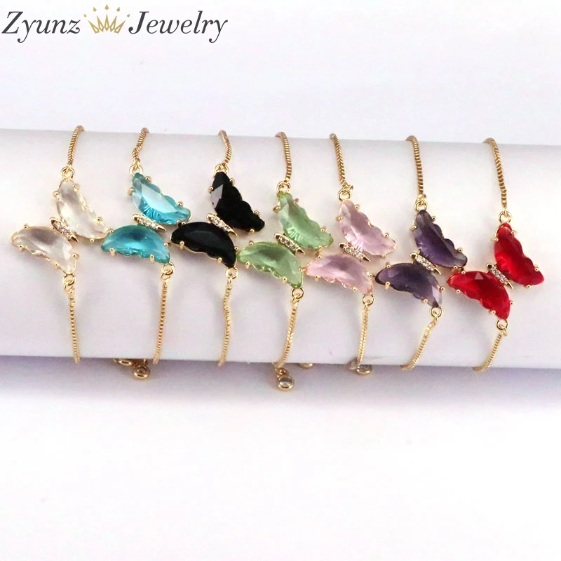 10 шт. Новое поступление браслет с хрустальными бабочками женский медный золотого