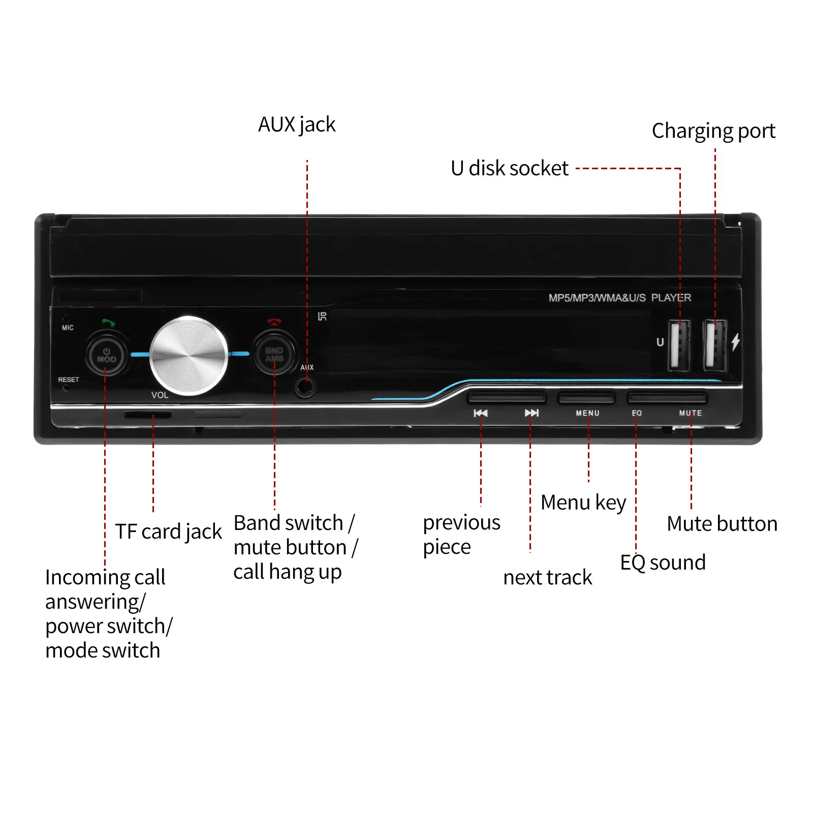 1 Din Retractable Car Radio RDS Mirror Link MP5 Video Player AM FM USB TF Aux 7 inch Touch Screen Stereo System Head Unit T100 | Автомобили