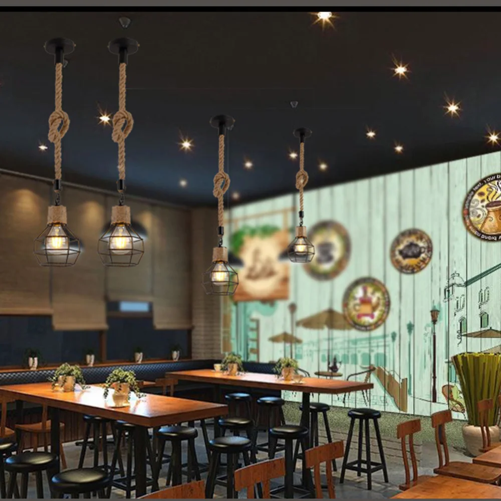 

220V E27 Braided Hemp Rope Chandelier Classical Lamp Chandelier Light Bulb Included