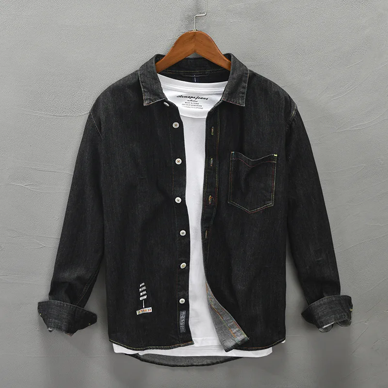 

Men's casual denim print long sleeve shirt 2020 autumn new Fashion denim shirt Classic Outing All-match Jacket Solid color top