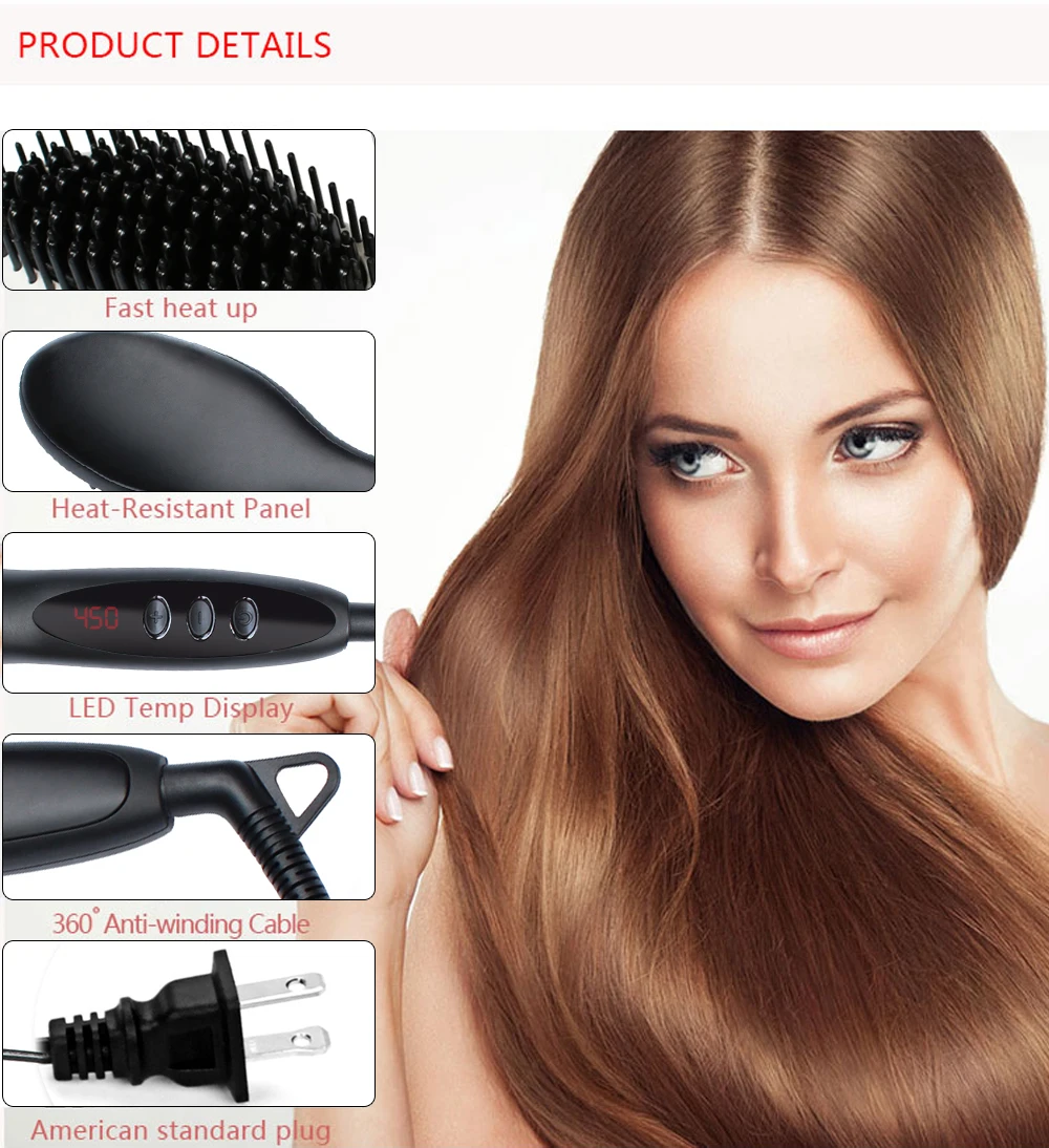 

Electric Ceramic Hair Straightener Brush Beard Straightener For Women Straightening Comb Wet & Dry Hair Care Salon Styling Tools