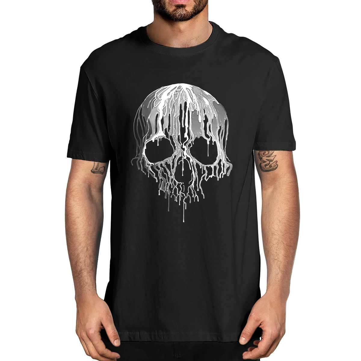

Забавная черно-белая художественная графическая Мужская футболка из 100% хлопка с черепом плавки для Хэллоуина новинка Женская Повседневная...