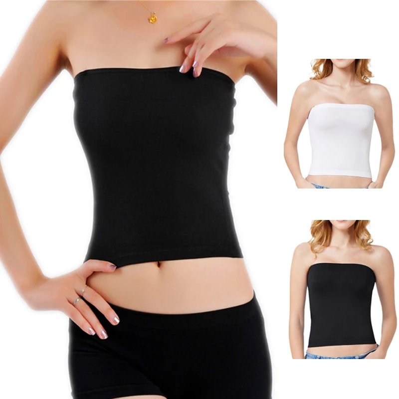 

Women Sexy Strapless Off Shoulder Crop Tube Top Solid Color Stretchy Bandeau Seamless Casual Basic Breast Wrap No-Padded Bras