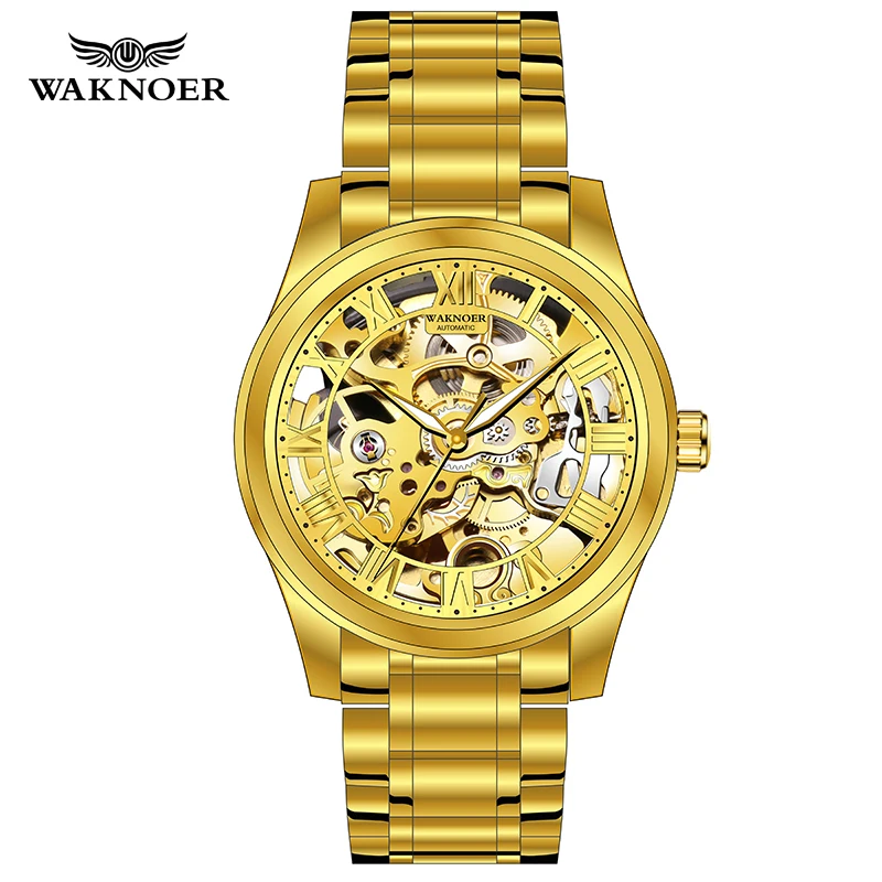 

WAKNOER Mes's Automatic Mechanical Watch Roman Numerals Watches Men 2019 Business Waterproof Clock Men Relogio Masculino Saat