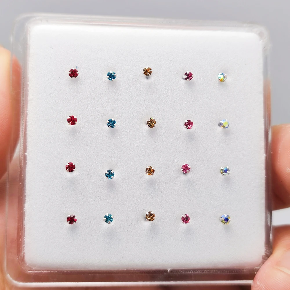 20 штук упак. 925 пробы Серебряный 2 мм Разноцветные шпильки для носа прямой штифт