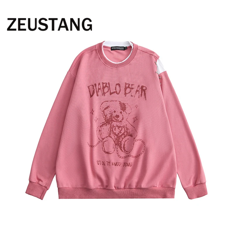 

Zeustang Hoodies Animal Letter Print Sweatshirts Streetwear Hip Hop Long Sleeve Casual Men Loose Fashion Tops Outerwear
