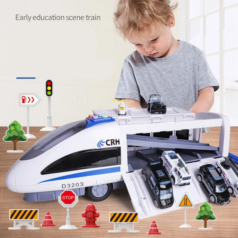 

Children's Toy Train High-Speed Rail Train Revival Harmony Model Alloy Car Storage Car Puzzle Educational Toys With Light Music