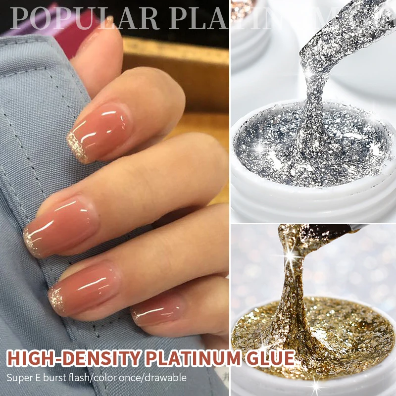 

Высокоплотный Платиновый клей для ногтей, 6 цветов, Алмазный отмачиваемый УФ-гель, стойкий Блестящий лак для ногтей, маникюрный лак для ногт...