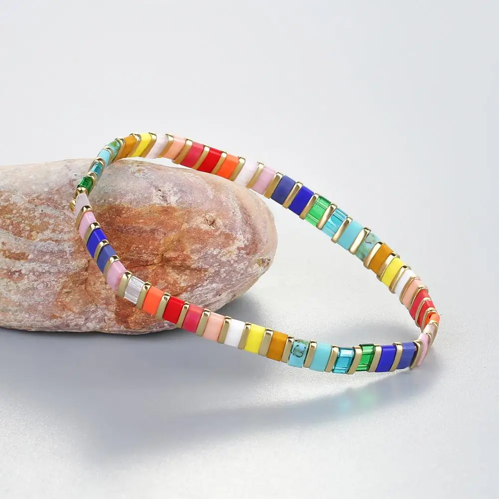 

KELITCH Handmade Colorful Stretch Bracelets Fashion Women Rainbow Bracelet Tila Beaded Pulseras Femme Bangle Jewelry Wholesale