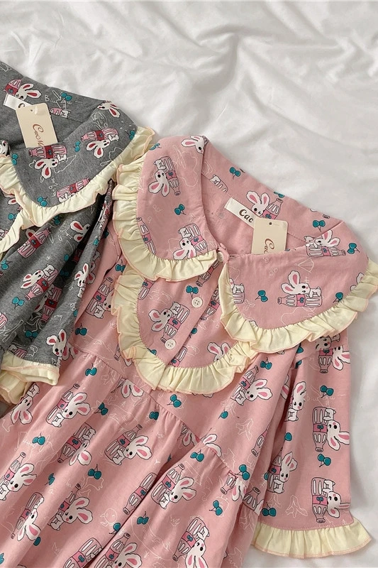 

Princess Style Lace Cotton Pajamas Women Summer Home Suit Cute Baby Shirt Ins Girl Short-sleeved Nightwear Female Sleepwear