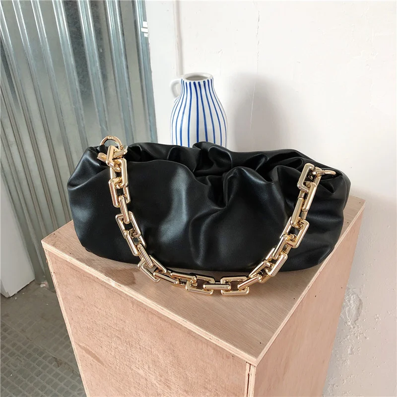 

Gold Chain Shoulder Bags For Women Cloud Pouch Soft Leather Madame Handbag Dumpling Bag Retro Purse Women Clutches Crossbody Bag