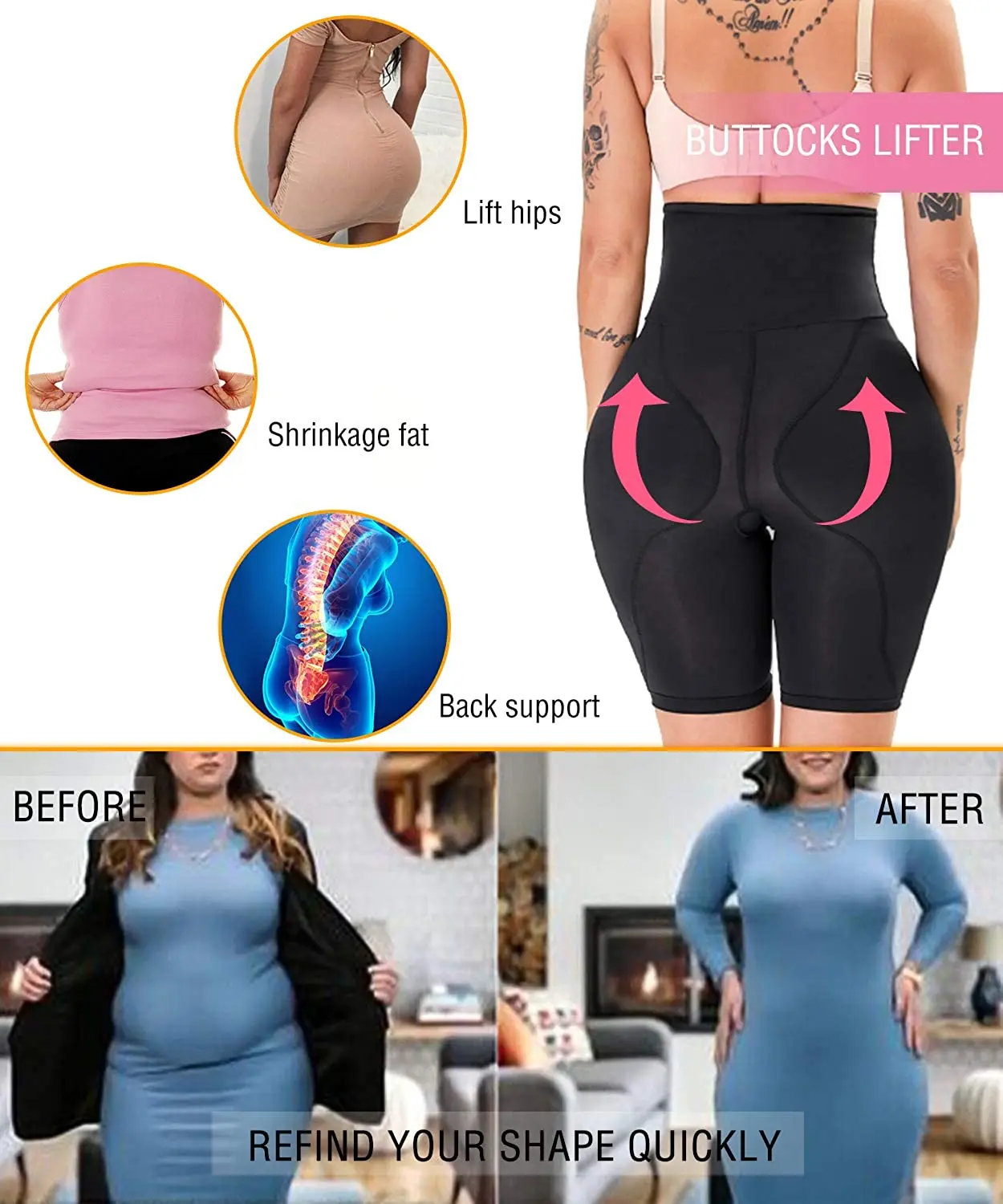 Butt Lifter Hip Enhancer Padded Shaper Control Panties Pads Seamless Push Up Buttock Shapewear for Women Underwear Body Shaper