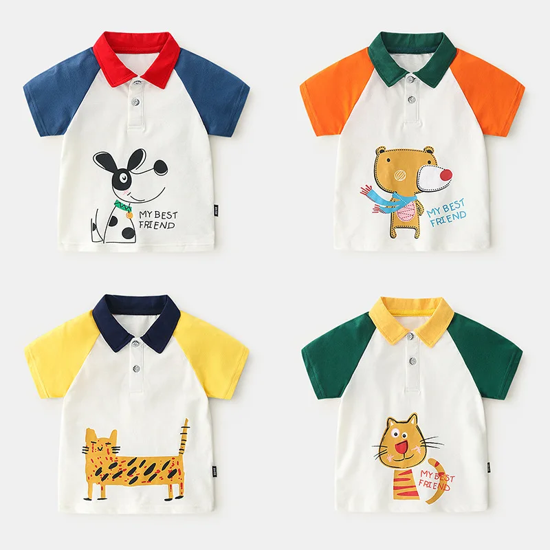 

Baby Boys Polo top Shirt Cartoon style Children's Lapel Stitching color Short Sleeve Tops Cotton girls poleras Shirt For Kids