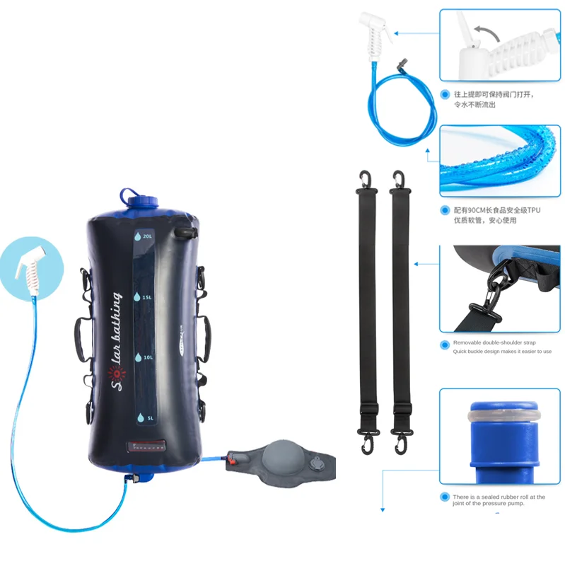 

15-20L Portable Water Bag PVC Outdoor Camping Hiking Solar Shower Bag Heating Bath Camping Bag Shower Nozzle Can be Switched