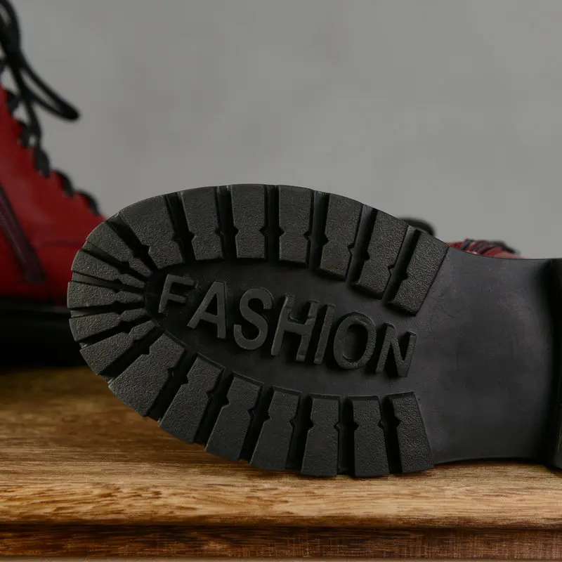 

2021 Women Boots New Comfortable High Quality Leather Black Motorcycle Boots Zipper on Both Sides Lace Up Women Shoes