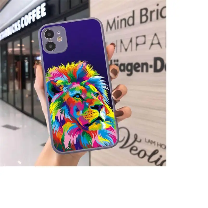 

Phone Case For iPhone 12 11 Mini Pro XR XS Max 7 8 Plus X Big Lion On Stone Snow Matte transparent Gray Cover