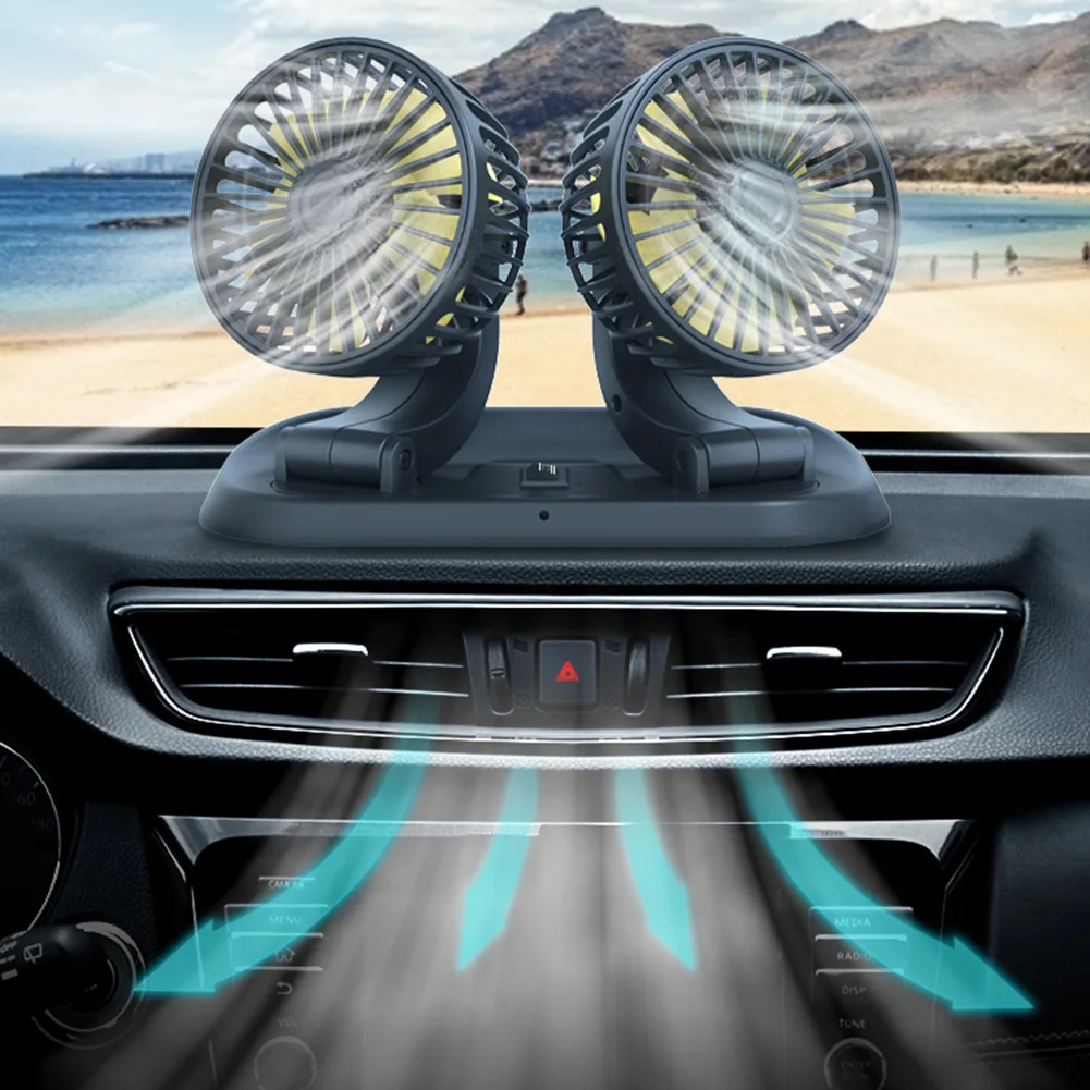 

Dual Head Fan 5V USB 12V 24V Car Fan 360 Degree Rotatable 2 Speed Dashboard Fan with 5 Blades for Auto Truck Boat RV Home New