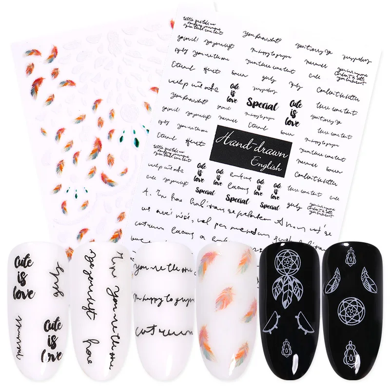 1 лист наклейки для ногтей буквы смешанные узоры красочные переводные на ногти 3D