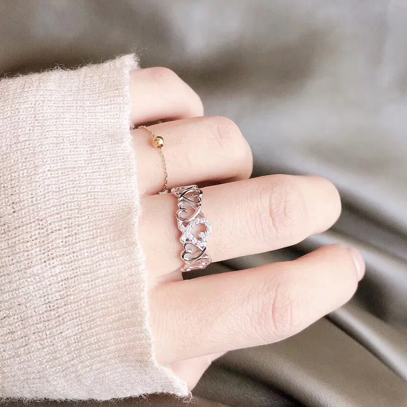 

TIF 1:1 Original LOGO Shining Rose Gold Hollow Heart Ring with Stones High Quality Luxury Jewelry Classic Trend Brand Woman Gift