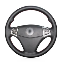 black genuine leather car steering wheel covers for ssangyong korando 2011 2014