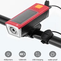 bike light with horn130 db bicycle solar 450lm charging flashlight mountain bike front light night riding lights bike accessorie