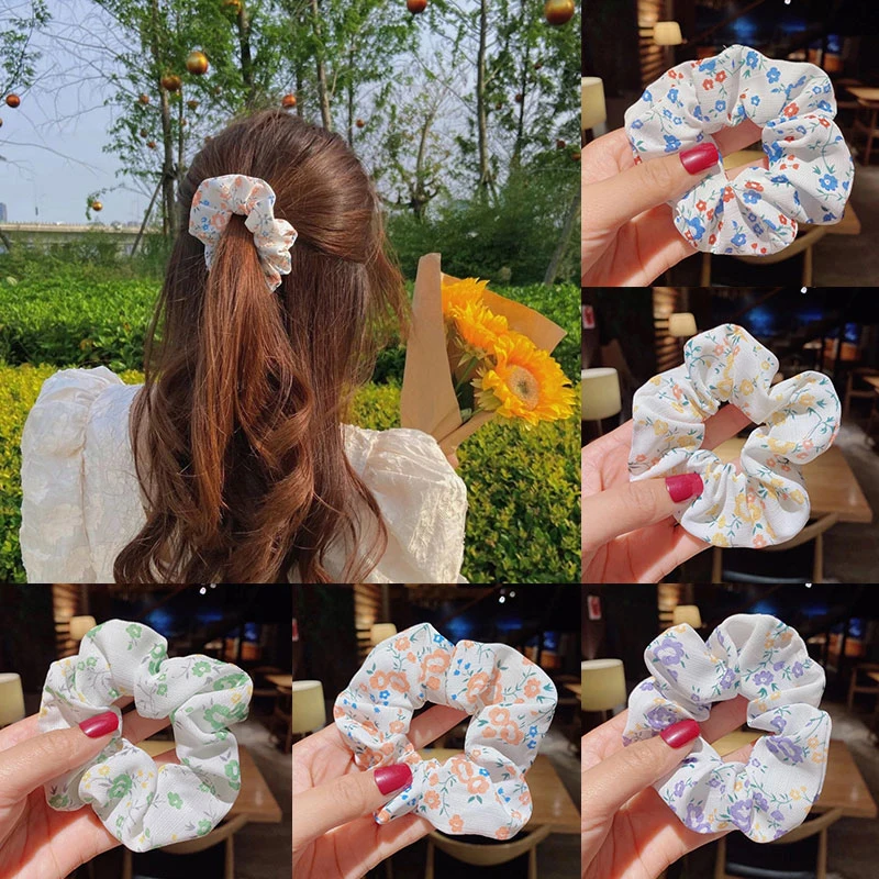 

Sweet Floral Pots Printing Hair Scrunchie Women Cute Korean Large Size Hair Tie Geometry Fashion Hair Band Accessories Headdress