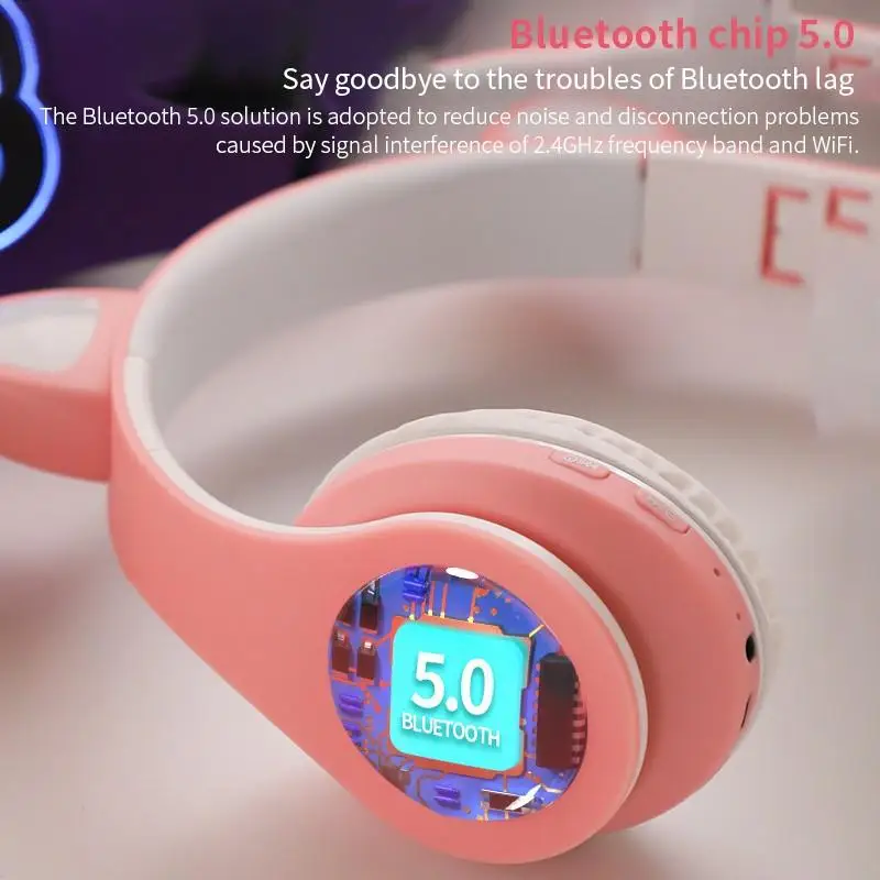 Милая гарнитура с кошачьими ушками беспроводная Bluetooth 5 0 Женская игровая карта
