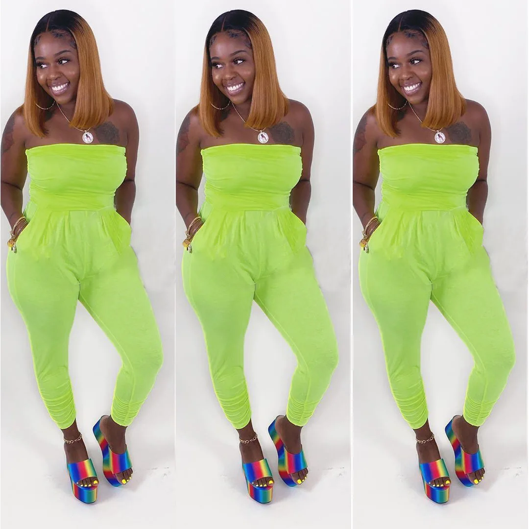 Комбинезон женский с открытыми плечами пикантный однотонный облегающий Ромпер